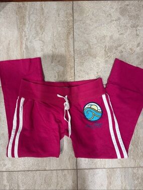 Hollister Fuchsia Drawstring Track Pants with White Stripes